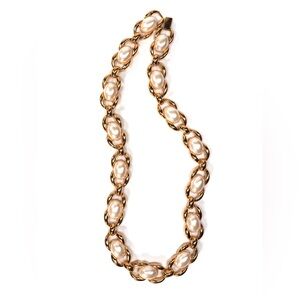 Vintage Napier Faux Pearl and Gold Chunky Link Necklace